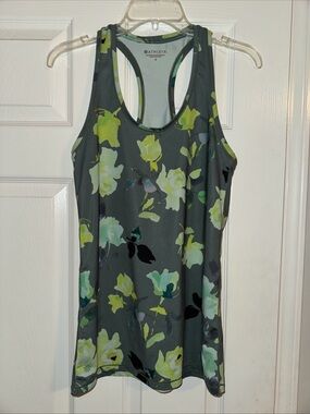 Athleta Gray Floral Racerback Tank with Yellow and Green Blooms
